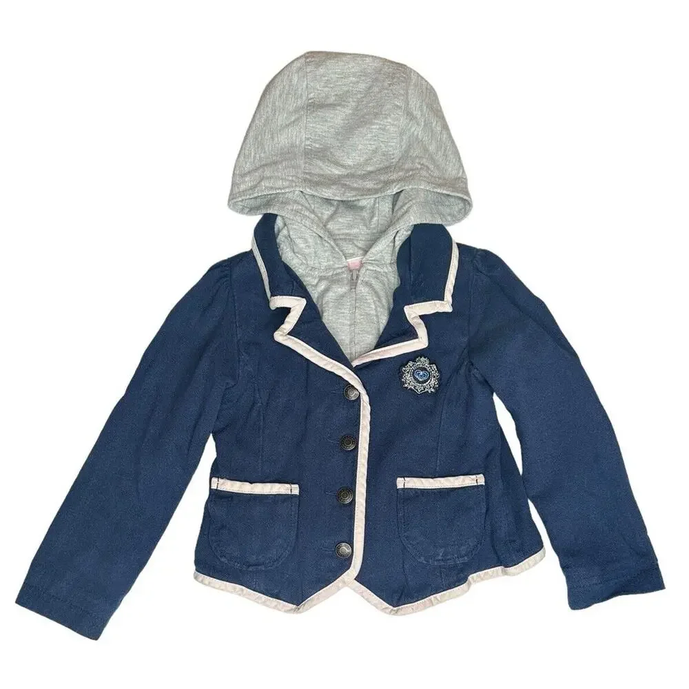 Old Navy Toddler‎ Girls Blue Preppy Layered Look Blazer Jacket with Hood Size 4T
